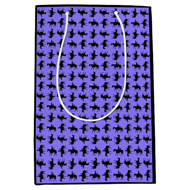 Bolsa De Regalo Mediana Two Cowboys on Horseback Silhouettes - Periwinkle  (Anverso)