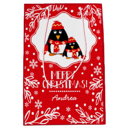 Bolsa De Regalo Mediana Two Little Penguins Custom Name Christmas Gift Bag