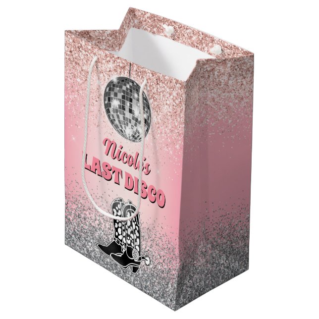 Bolsa De Regalo Mediana Última Soltera de Discoteca Temática Retro (Angulo Anverso)