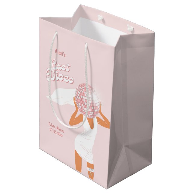 Bolsa De Regalo Mediana Última Soltera Disco Rosa (Angulo reverso)