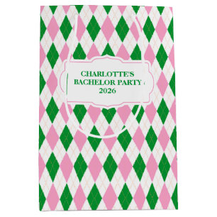 Bolsa De Regalo Mediana Último Golf Swing de Soltera Pink Verde Argyle