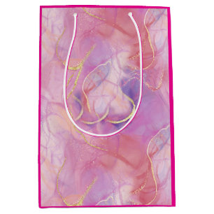 Bolsa De Regalo Mediana Un acabado de mármol rosa y blanco con dorado cepi