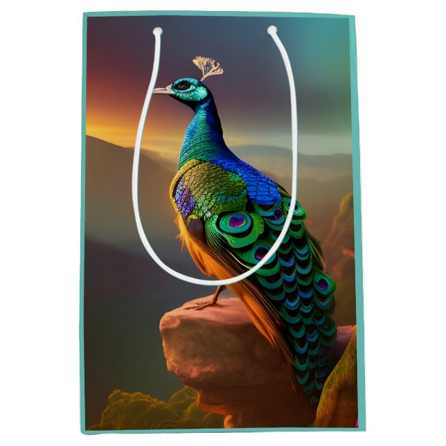 Bolsa De Regalo Mediana Un bello pavo real da la bienvenida al día (Anverso)