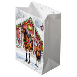 Bolsa De Regalo Mediana Un caballo marrón festivo y Navidades del granero 