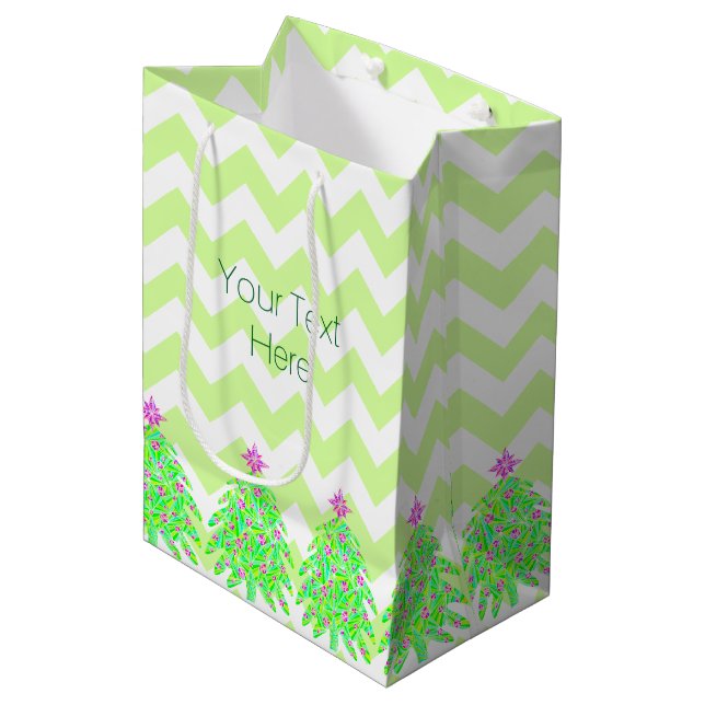 Bolsa De Regalo Mediana Un Chevron personalizado árbol de navidad verde (Angulo Anverso)