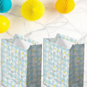 Bolsa De Regalo Mediana Un ganso tonto Gingham cumpleaños 1