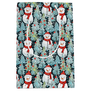 Bolsa De Regalo Mediana Un hombre de nieve cálido y acogedor en un Navidad