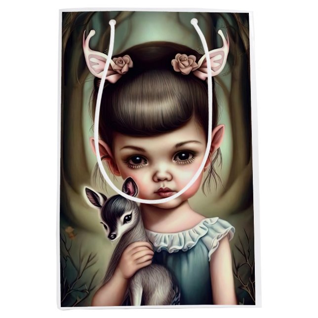 Bolsa De Regalo Mediana Un joven chica sostiene un ciervo (Anverso)