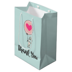 Bolsa De Regalo Mediana Un lindo conejito con un globo de corazón gracias