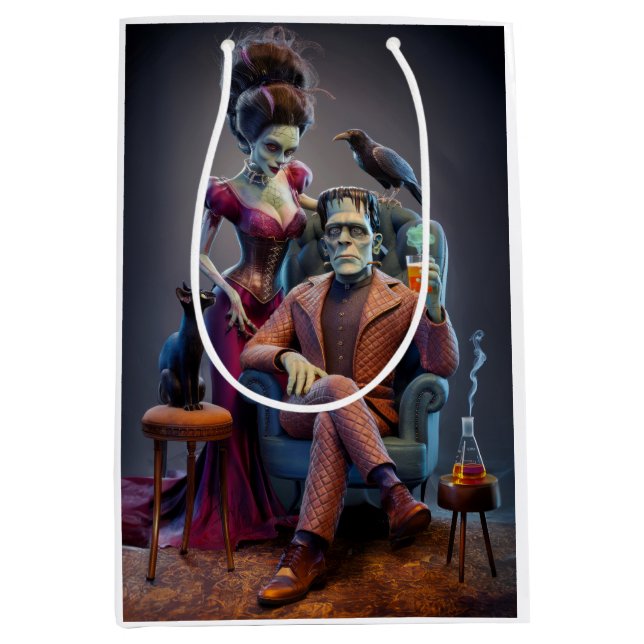 Bolsa De Regalo Mediana Un monstruo y su novia, un retrato Boda (Anverso)