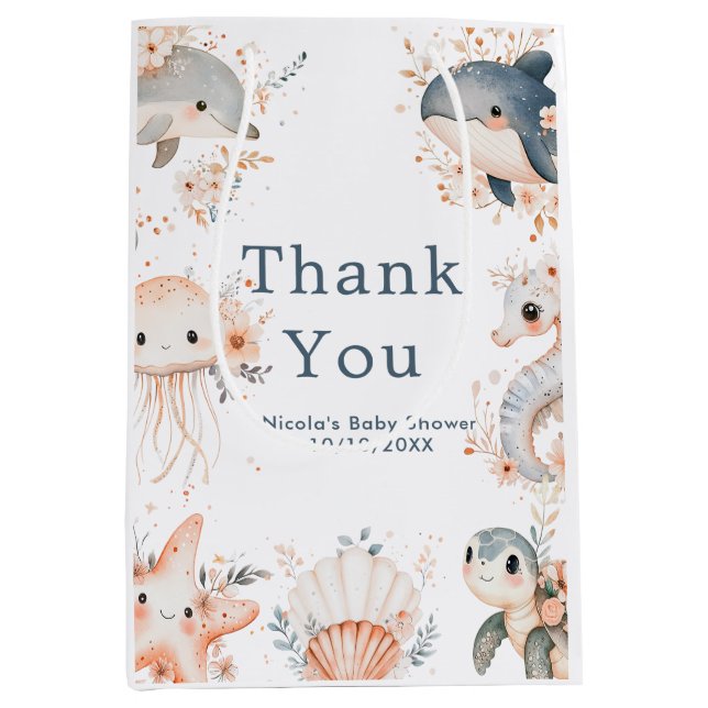 Bolsa De Regalo Mediana Under The Sea Animals Birthday Party (Anverso)