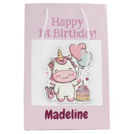 Bolsa De Regalo Mediana Unicorn Gift Wrap, 1st Birthday Girl, Personalized