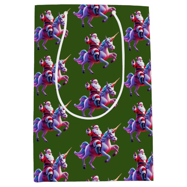 Bolsa De Regalo Mediana Unicorn Riding Santa (Anverso)