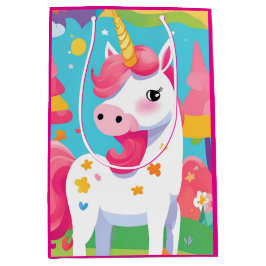 Bolsa De Regalo Mediana Unicornio arcoiris rosa
