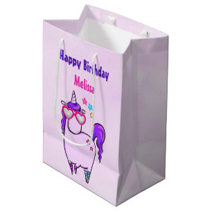 Bolsa De Regalo Mediana Unicornio lindo en gafas cardiacas