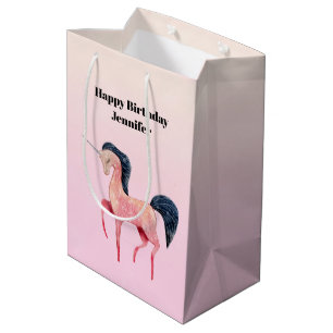 Bolsa De Regalo Mediana Unicornio nórdico rosa con cumpleaños de hombre ne