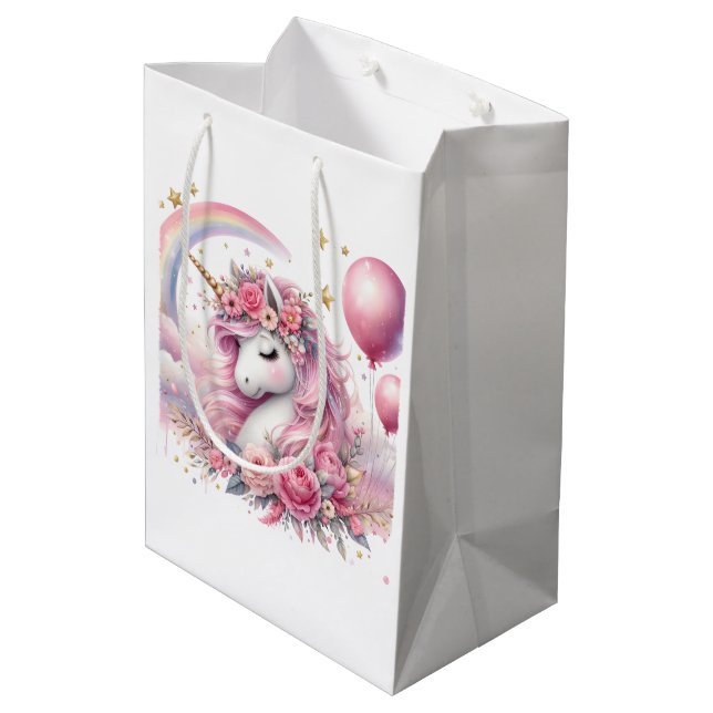 Bolsa De Regalo Mediana Unicornio rosa (Angulo reverso)