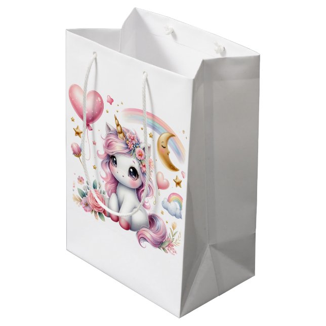Bolsa De Regalo Mediana Unicornio rosa (Angulo reverso)