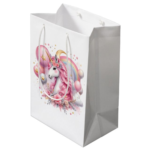 Bolsa De Regalo Mediana Unicornio rosa (Angulo reverso)