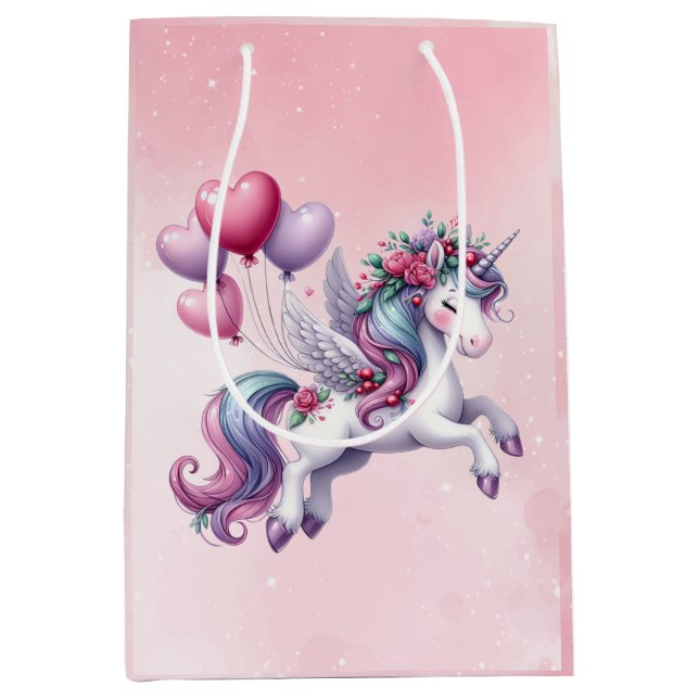 Bolsa De Regalo Mediana Unicornio volador rosa (Anverso)
