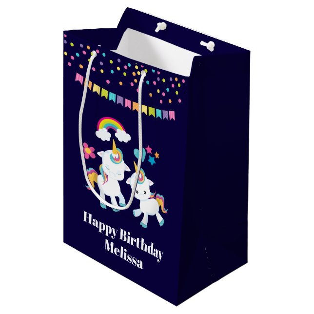 Bolsa De Regalo Mediana Unicornios Bailarines Lindos Arcoíris Mágico & Est (Angulo Anverso)