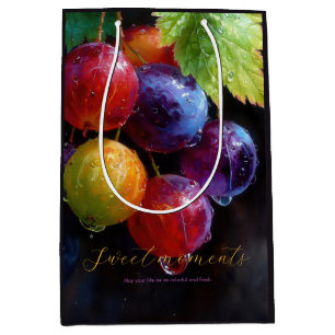 Bolsa De Regalo Mediana Uvas y gotas de rocío en acuarela vibrante