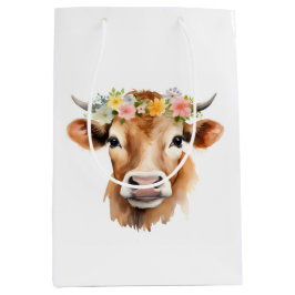 Bolsa De Regalo Mediana Vaca de Jersey con flores Cumpleaños de Chica Flor