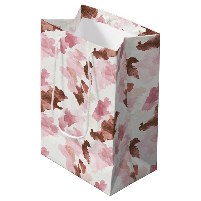 Bolsa De Regalo Mediana Vaca de vaca marrón rosa Imprimir ducha de novia a (Angulo Anverso)