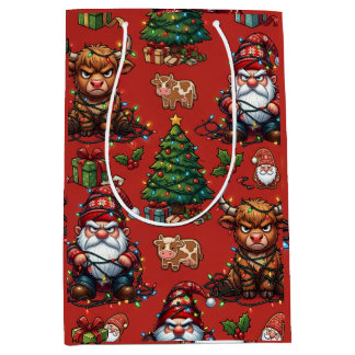 Bolsa De Regalo Mediana Vaca Gruñona de las Tierras Altas y Gnomo de Navid