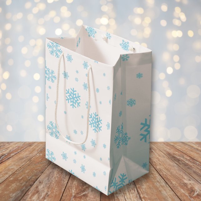 Bolsa De Regalo Mediana Vacaciones mínimas de copos de nieve azul (Subido por el creador)