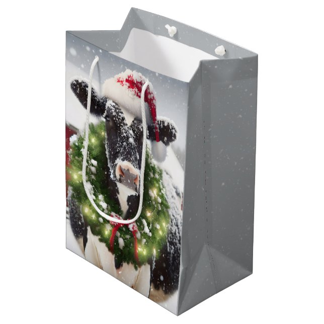 Bolsa De Regalo Mediana Vacas con Navidades vestidos de Wreath (Angulo Anverso)
