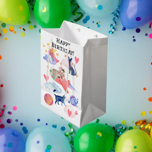 Bolsa De Regalo Mediana Vacas Lindas Personalizadas Gatos Espaciales Luna