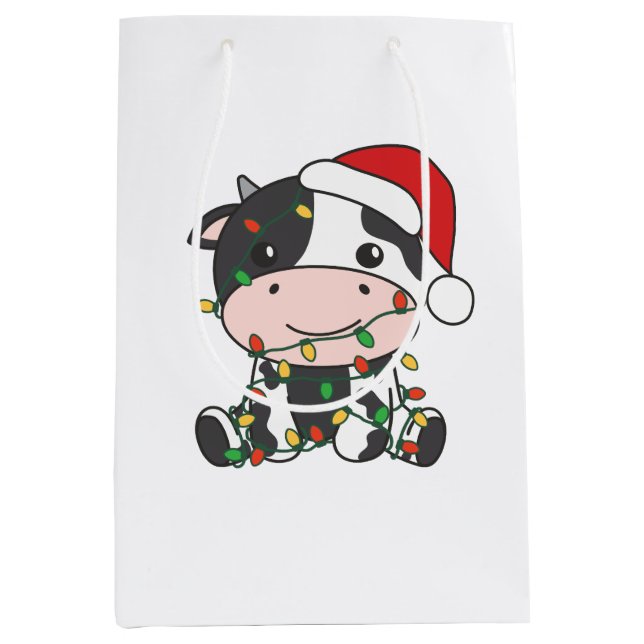 Bolsa De Regalo Mediana Vacas Navidades de vaca en invierno (Anverso)