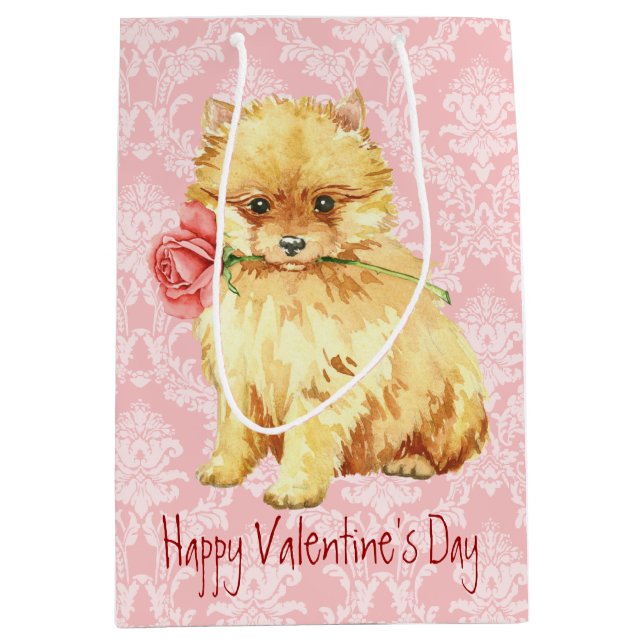 Bolsa De Regalo Mediana Valentine Rosa Pomeranian (Anverso)