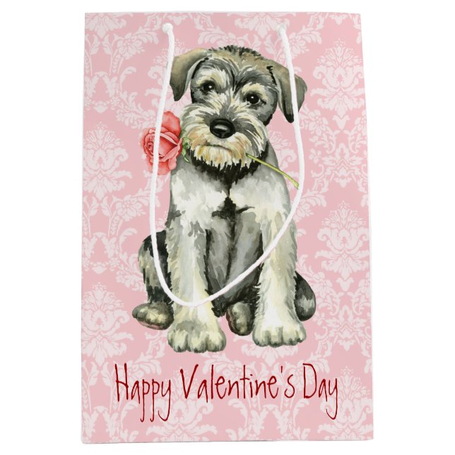 Bolsa De Regalo Mediana Valentine Rosa Standard Schnauzer (Anverso)