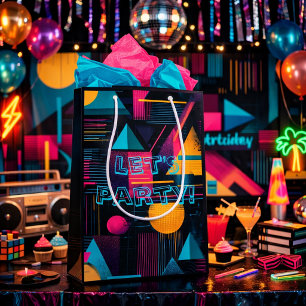 Bolsa De Regalo Mediana Vamos a la Fiesta Retro 80 90 Memphis Geométrico