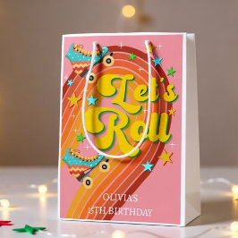 Bolsa De Regalo Mediana Vamos a rodar patinaje de patinaje retro arco iris