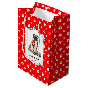 Bolsa De Regalo Mediana ¡Vamos! (paseo) Perro Pug (flor claro) Cute de cor