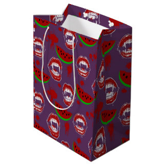 Bolsa De Regalo Mediana Vampiro Comiendo Sandía Halloween en Julio Púrpura