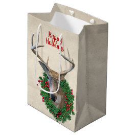 Bolsa De Regalo Mediana Venado En Navidades Wreath