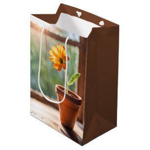 Bolsa De Regalo Mediana Ventana Con Cumpleaños De Naranja Daisy