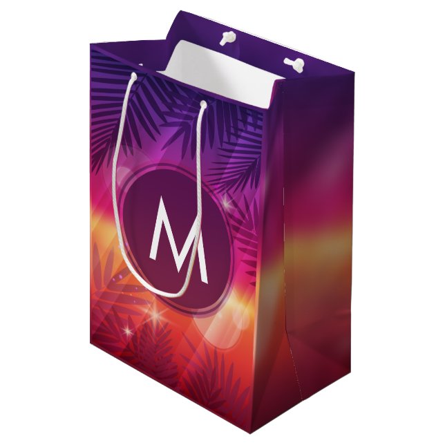 Bolsa De Regalo Mediana Verano Árboles de palmas de sol Monograma Naranja  (Angulo Anverso)