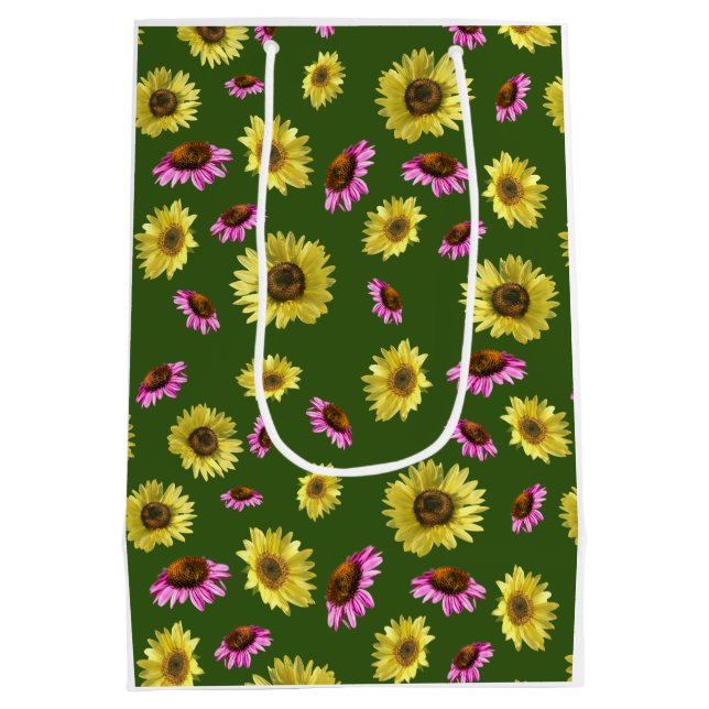 Bolsa De Regalo Mediana Verano de flores de sol amarillas verdes rosas (Reverso)