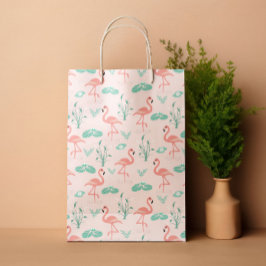 Bolsa De Regalo Mediana Verano tropical Flamingo rosa pastel