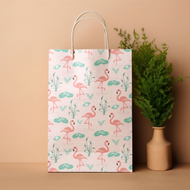 Bolsa De Regalo Mediana Verano tropical Flamingo rosa pastel (Summer tropical Flamingo pastel pink Medium Gift Bag)
