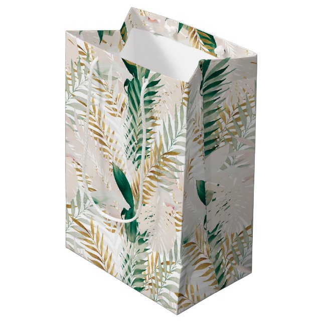 Bolsa De Regalo Mediana Verano Tropical Green Gold Palm Foliage (Angulo Anverso)