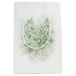 Bolsa De Regalo Mediana Verde pastel Aquarela Botánica Hojas