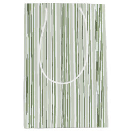 Bolsa De Regalo Mediana Verde Salvia (Claro, Medio, Oscuro) y Rayas Blanca