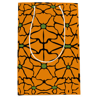 Bolsa De Regalo Mediana Verde y Naranja Floral Abstracto Moderno