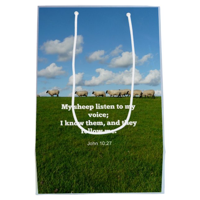 Bolsa De Regalo Mediana Verso de la Biblia, Juan 10:27, Mis ovejas... (Reverso)